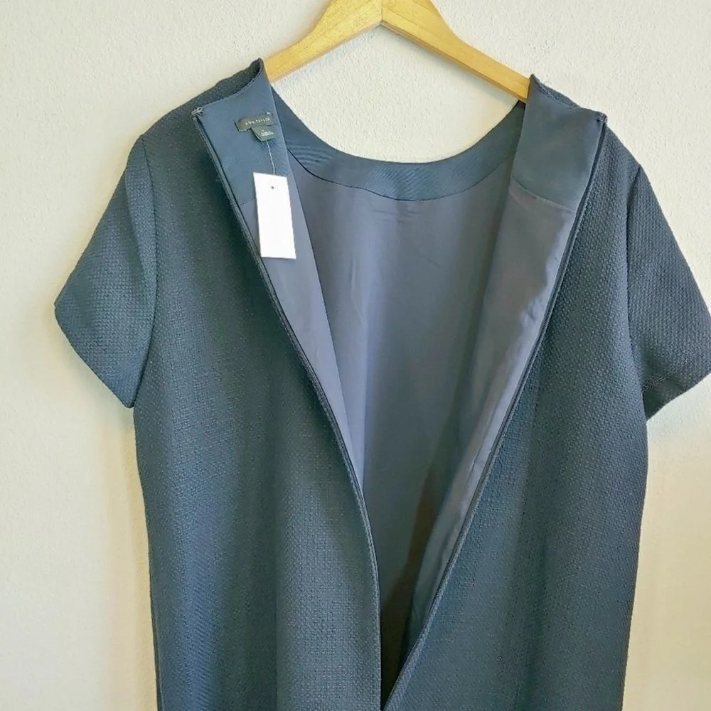 Ann Taylor NWT Short Sleeve Navy Blue Textured Pocket Shift Dress Sz 16 - Picture 6 of 11